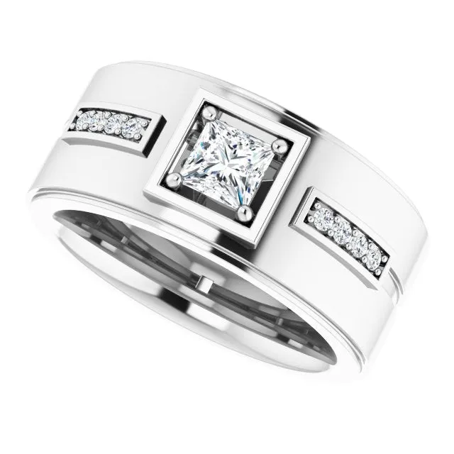 0.62 ctw Princess & Round Diamond Wide Men's Ring