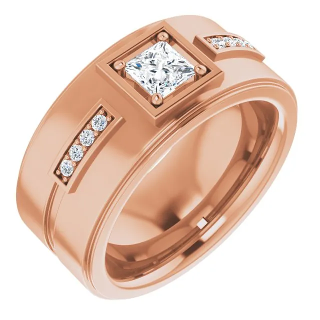 0.62 ctw Princess & Round Diamond Wide Men's Ring