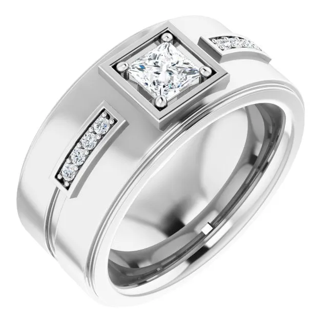 0.62 ctw Princess & Round Diamond Wide Men's Ring