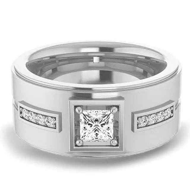0.62 ctw Princess & Round Diamond Wide Men's Ring