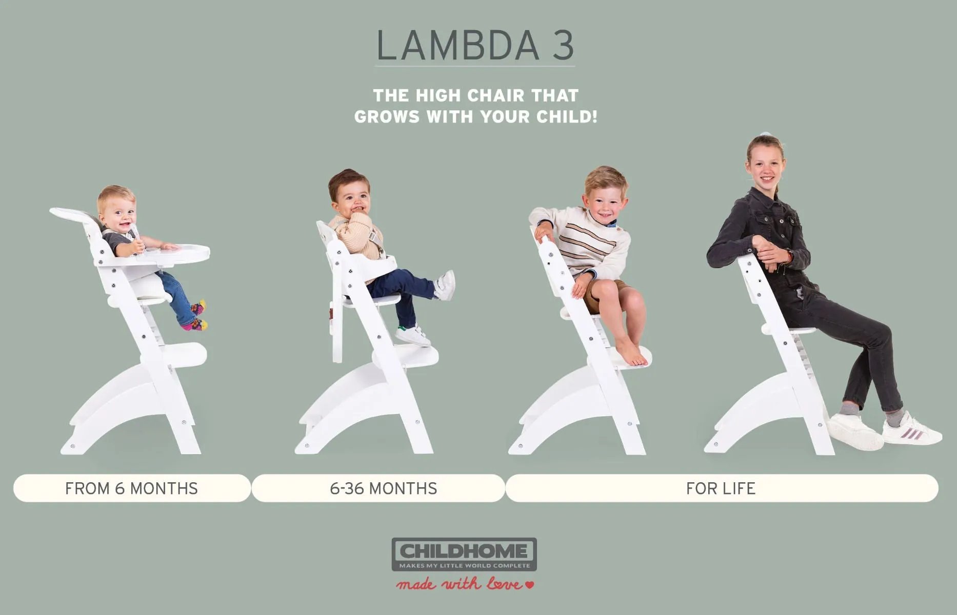 [1 yr local warranty] Childhome Lambda 3 Baby High Chair   Feeding Tray - Stone Grey