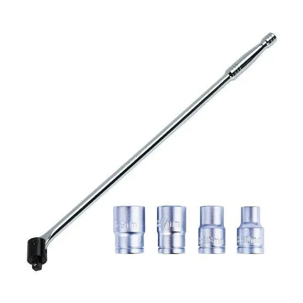 1/2" Dr Knuckle Flexi Breaker Bar 24" Long   4Pc Socket Set Chrome Vanadium