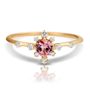 14kt Gold 1/5 ct tw Italian Style Ring F VS Diamonds Pink Tourmaline Center