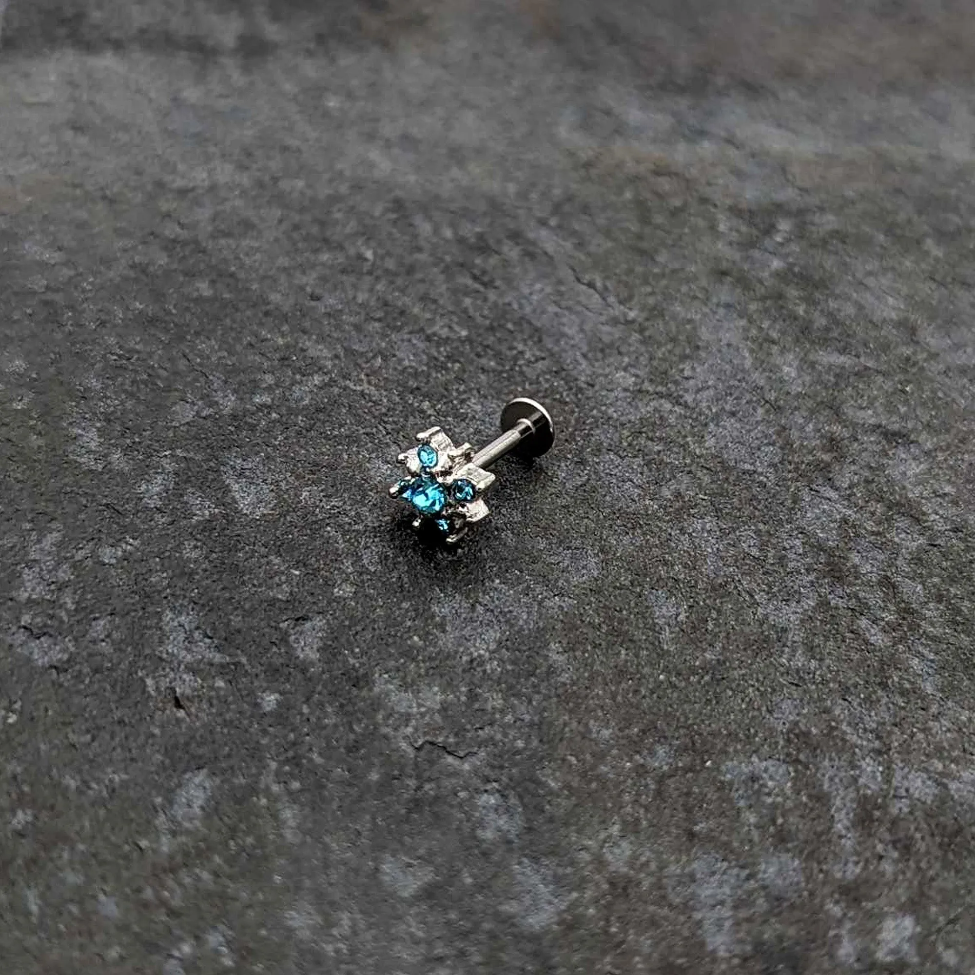 16 Gauge 5/16 Blue Gem Stylish Snowflake Labret Monroe Tragus