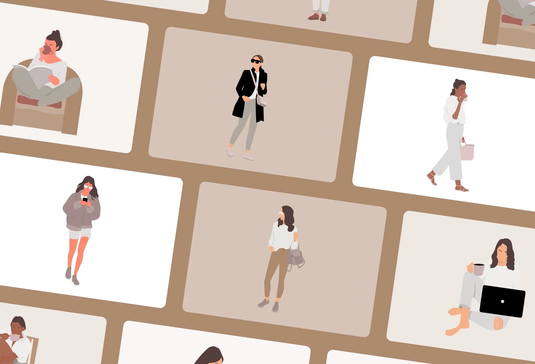20 Unique Female Everyday Illustrations Fully Editable in Canva