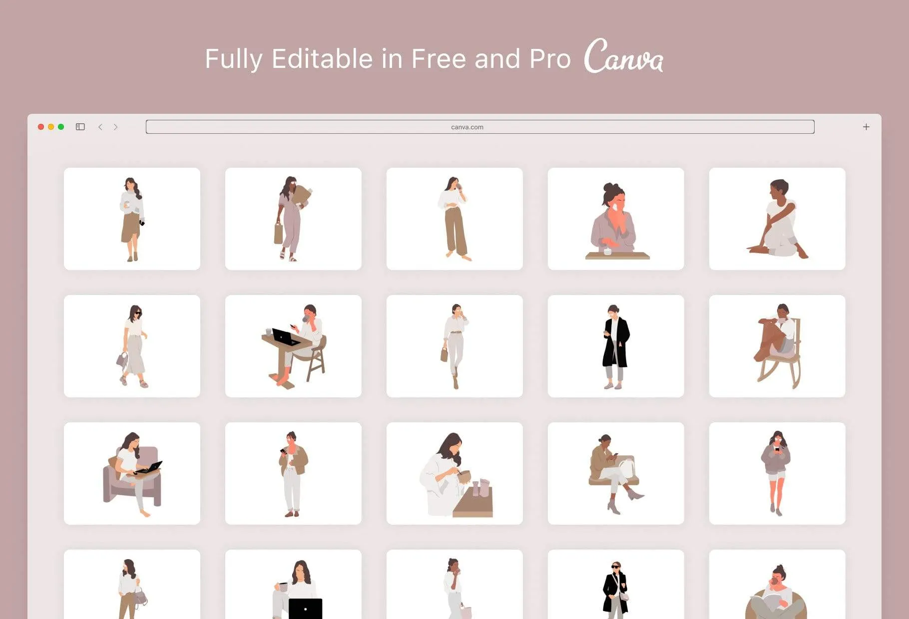 20 Unique Female Everyday Illustrations Fully Editable in Canva