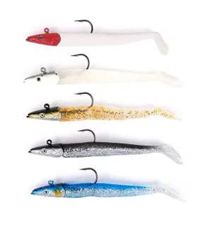 5pcs Jig Head Soft Plastic Fishing Lures with Hook Sinking Swimbaits for Saltwater and Freshwater