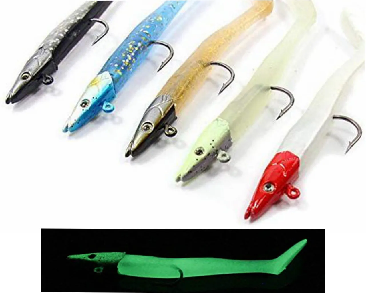 5pcs Jig Head Soft Plastic Fishing Lures with Hook Sinking Swimbaits for Saltwater and Freshwater