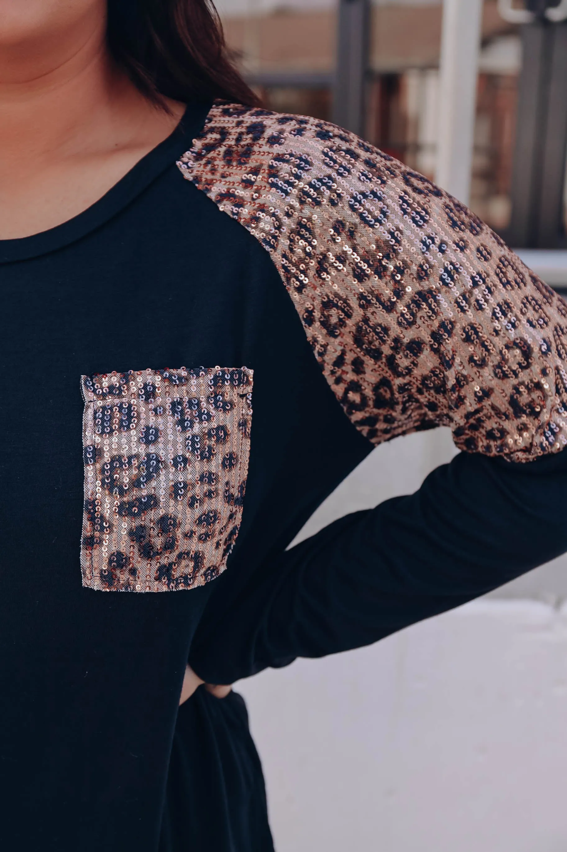 All That Shimmers Raglan Sleeve Top - Black