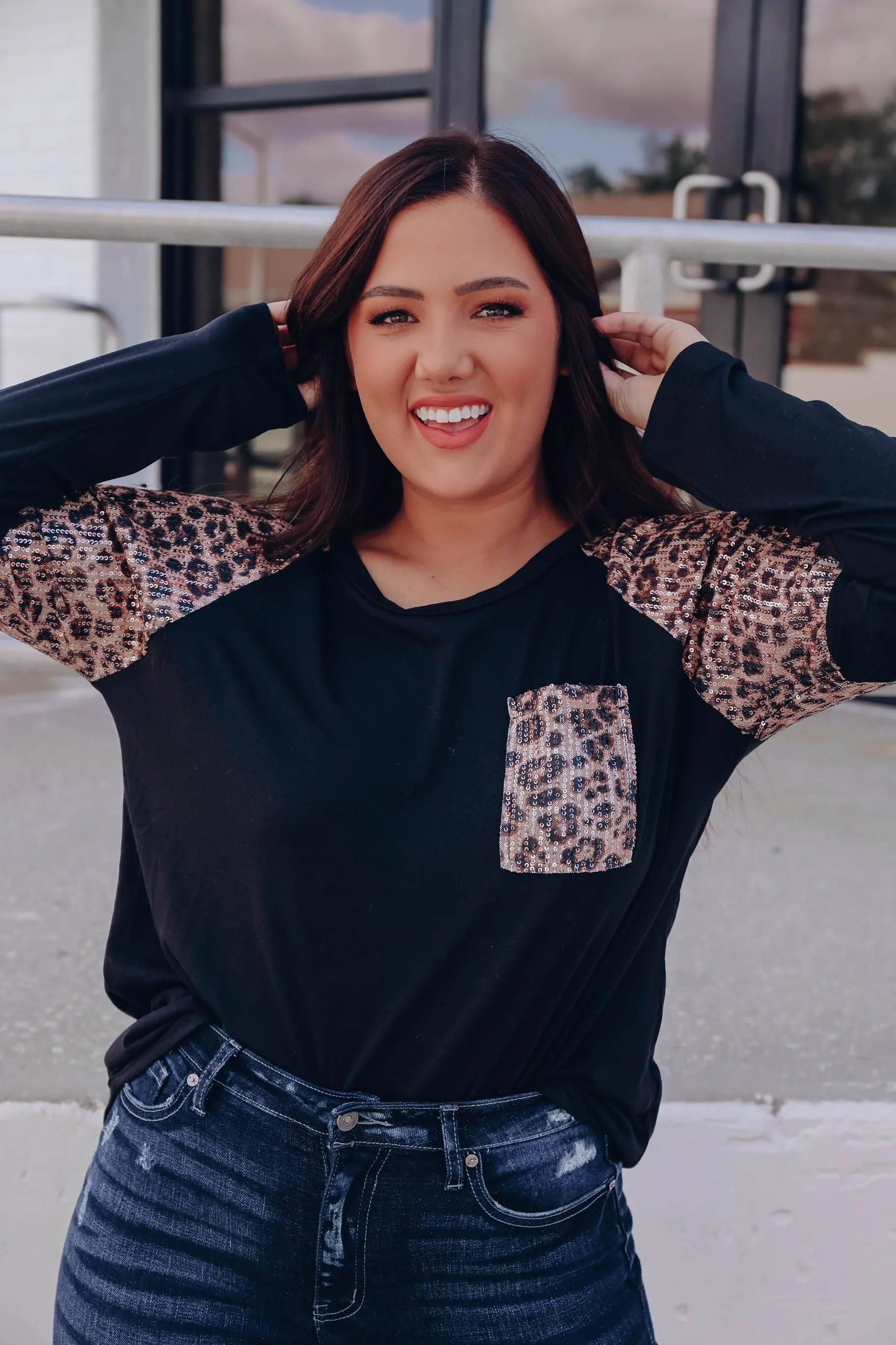 All That Shimmers Raglan Sleeve Top - Black