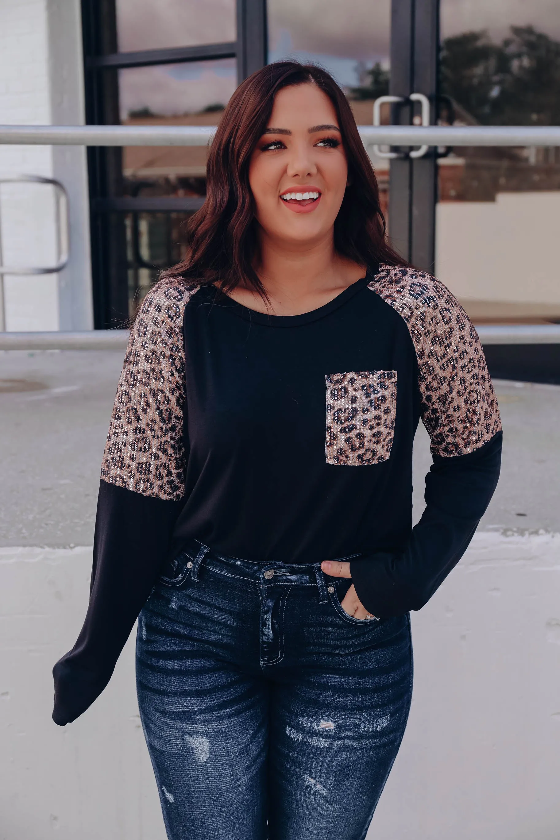 All That Shimmers Raglan Sleeve Top - Black