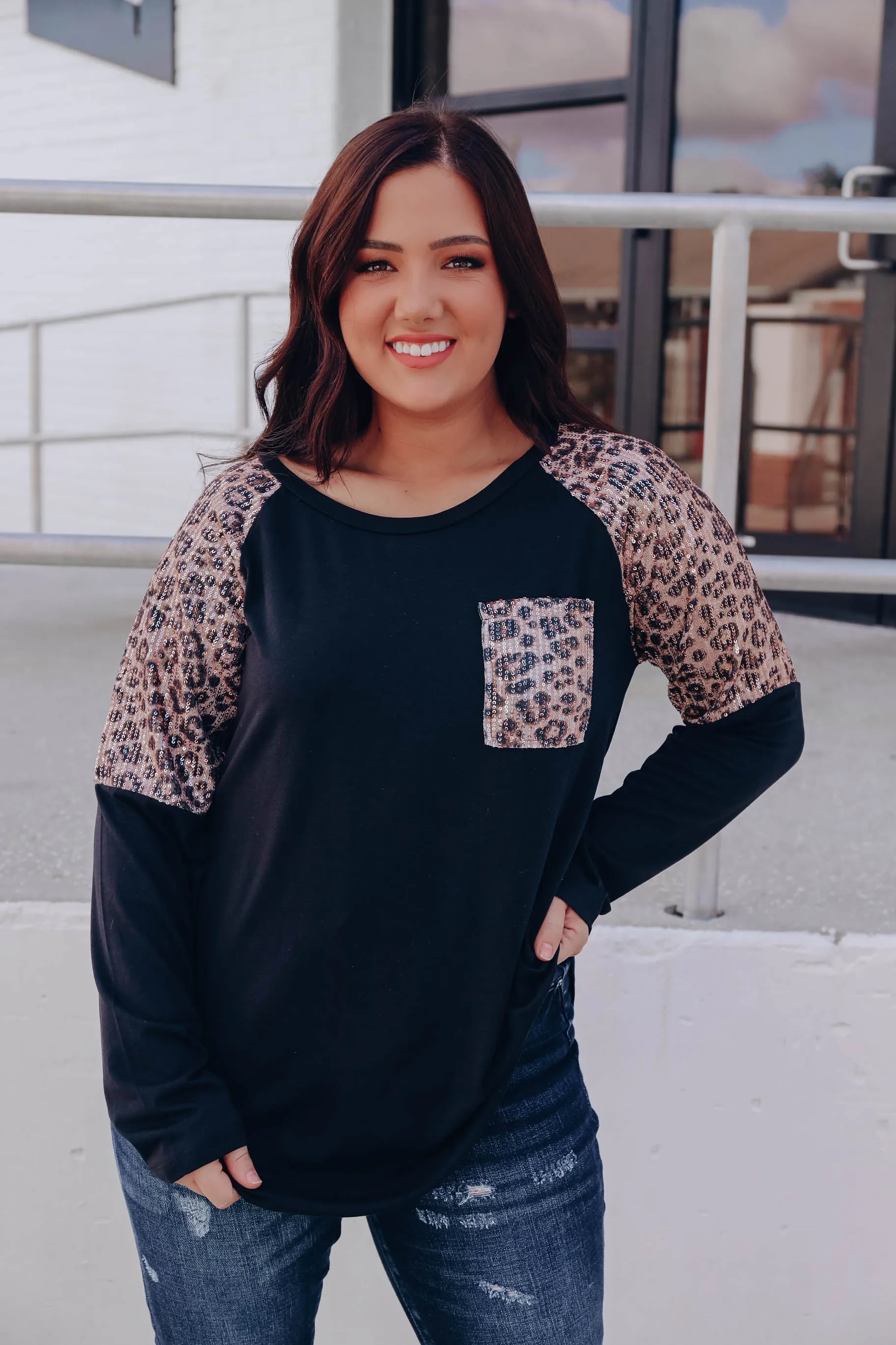All That Shimmers Raglan Sleeve Top - Black