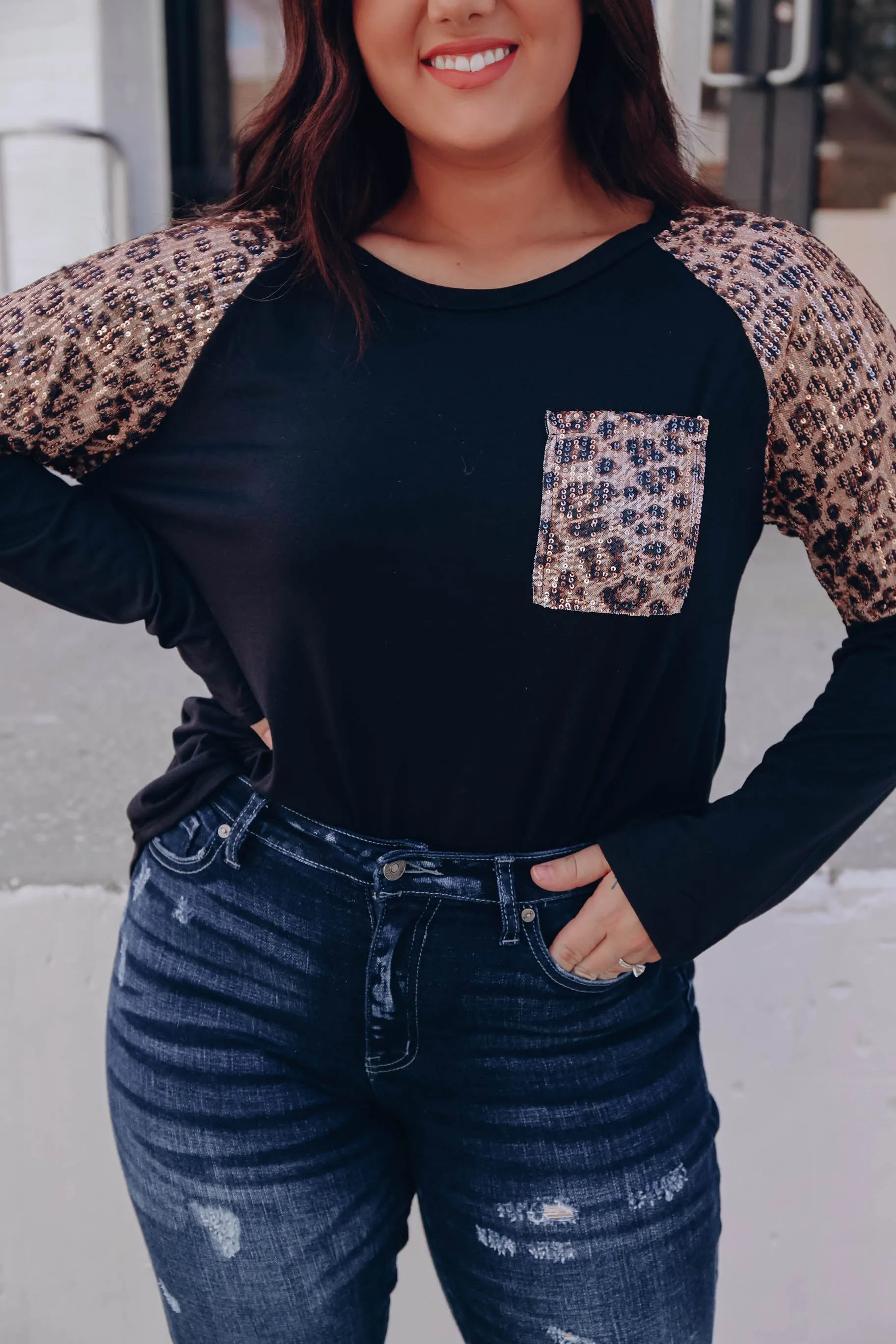 All That Shimmers Raglan Sleeve Top - Black