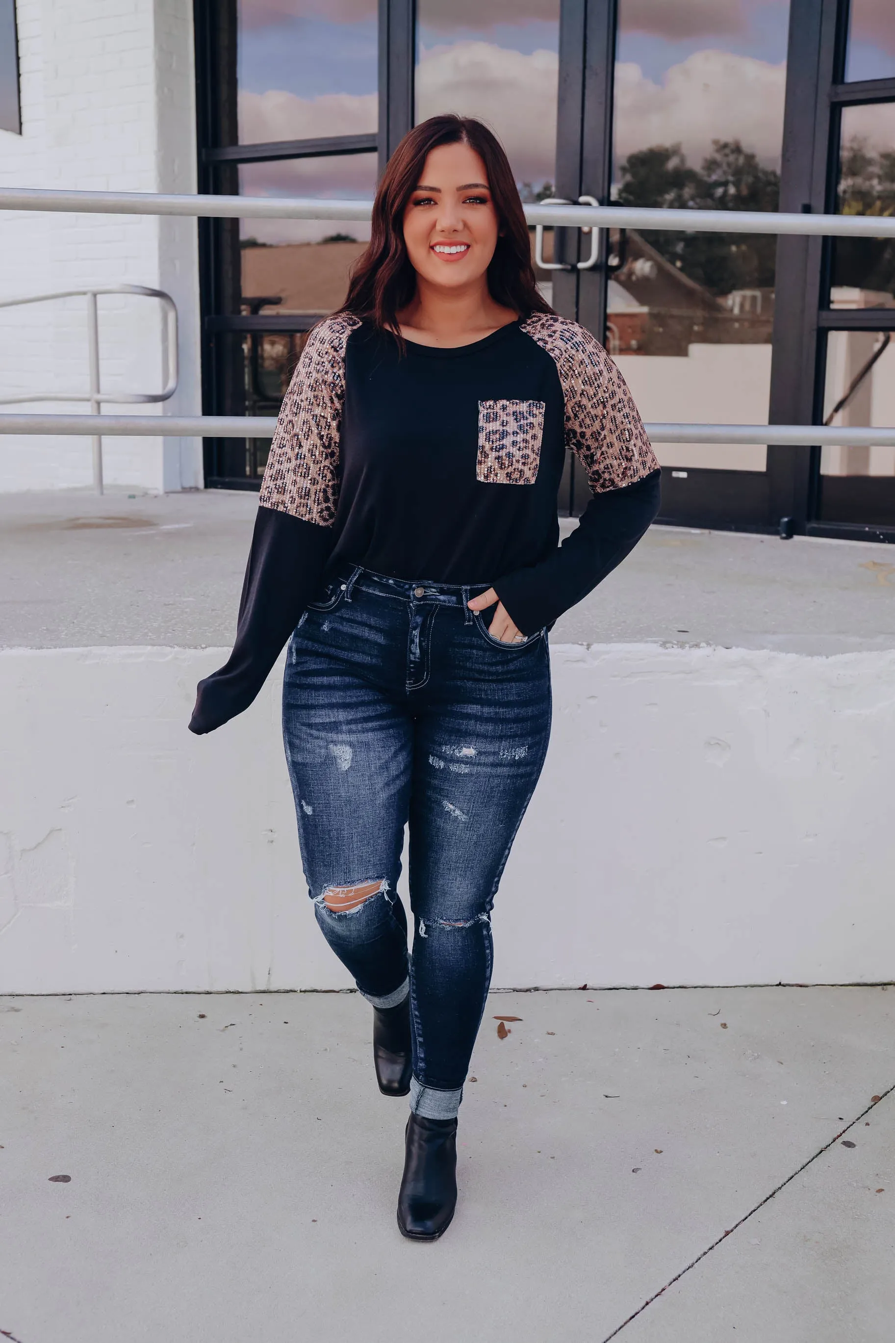 All That Shimmers Raglan Sleeve Top - Black