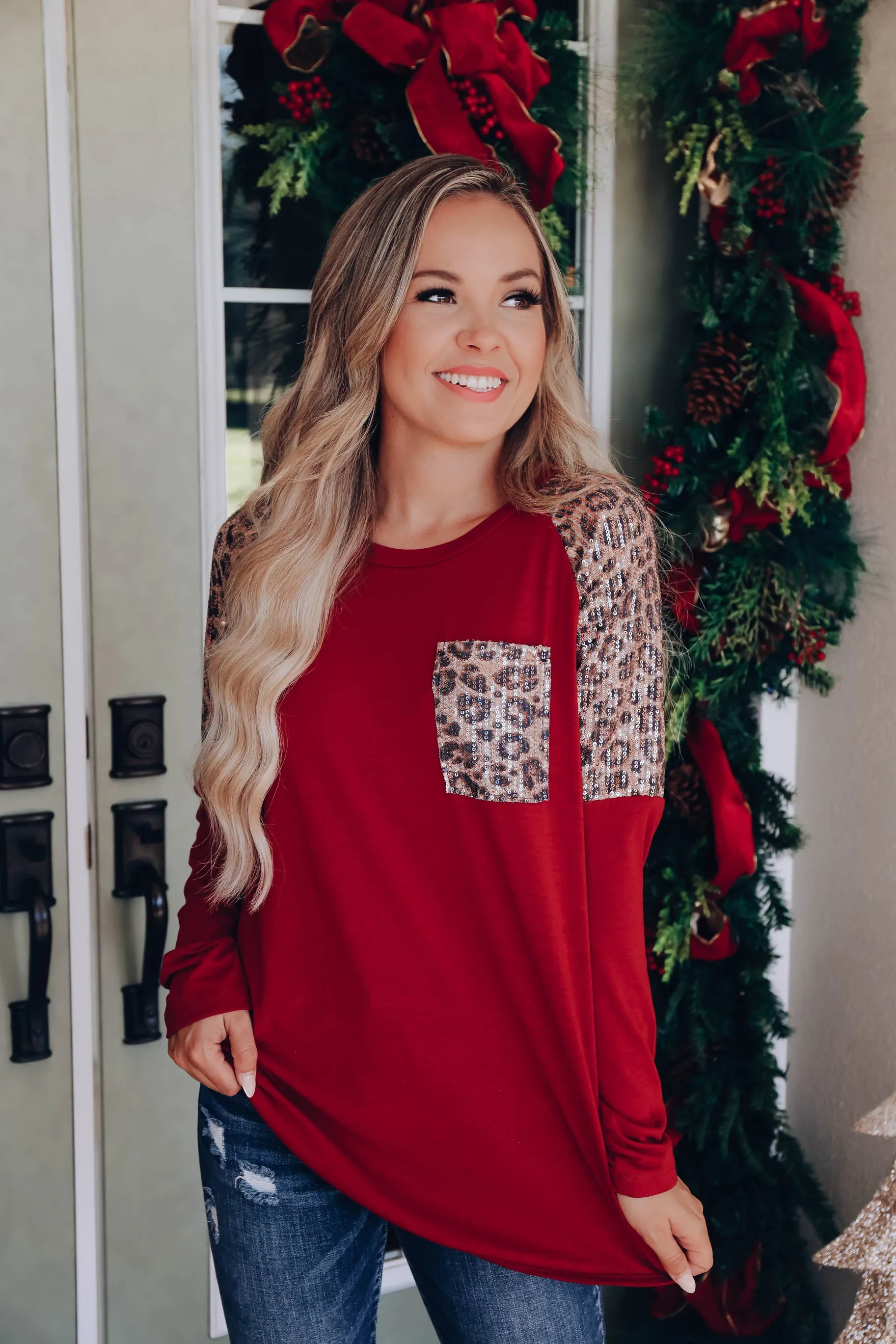 All That Shimmers Raglan Sleeve Top - Wine