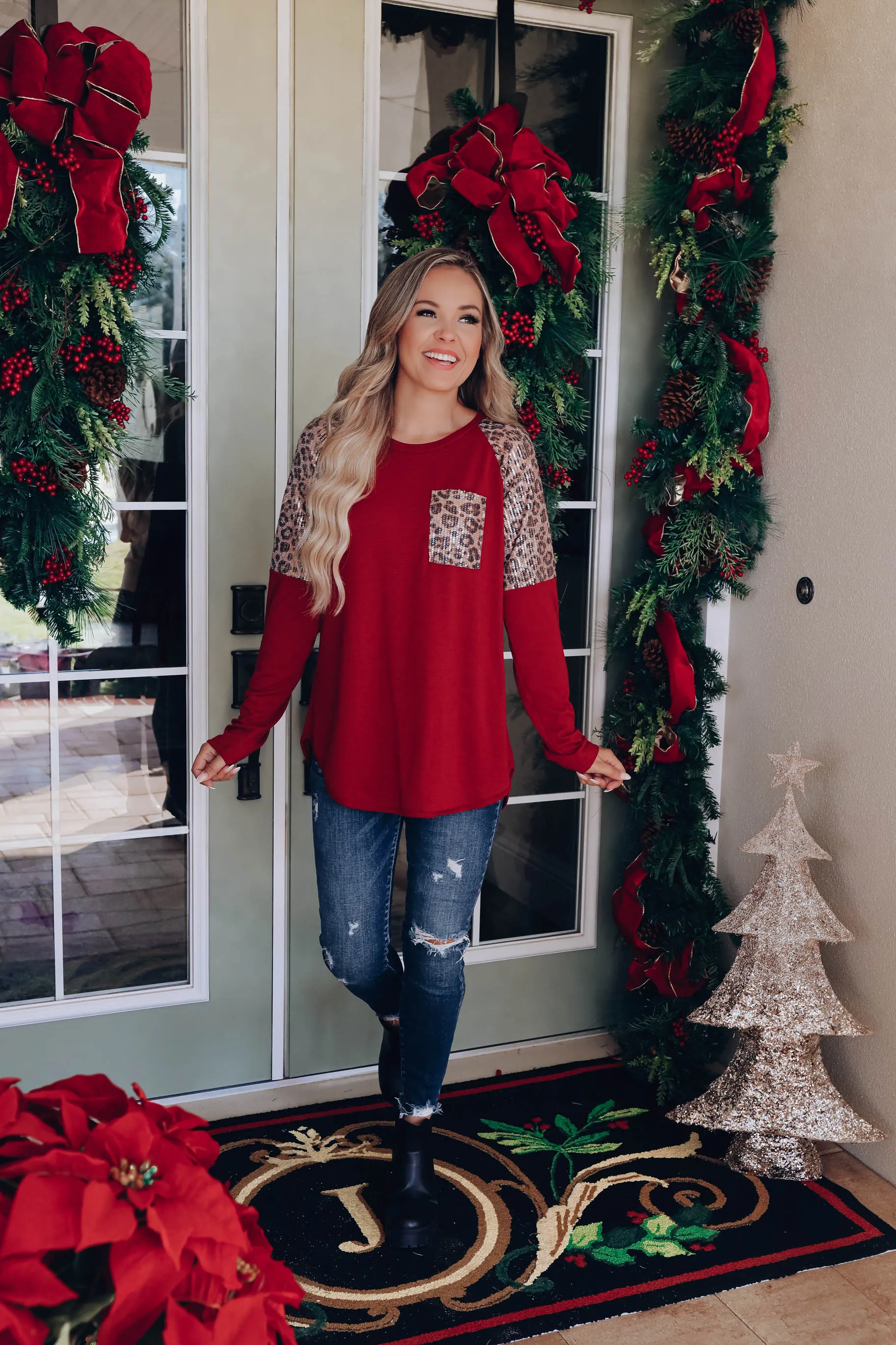 All That Shimmers Raglan Sleeve Top - Wine