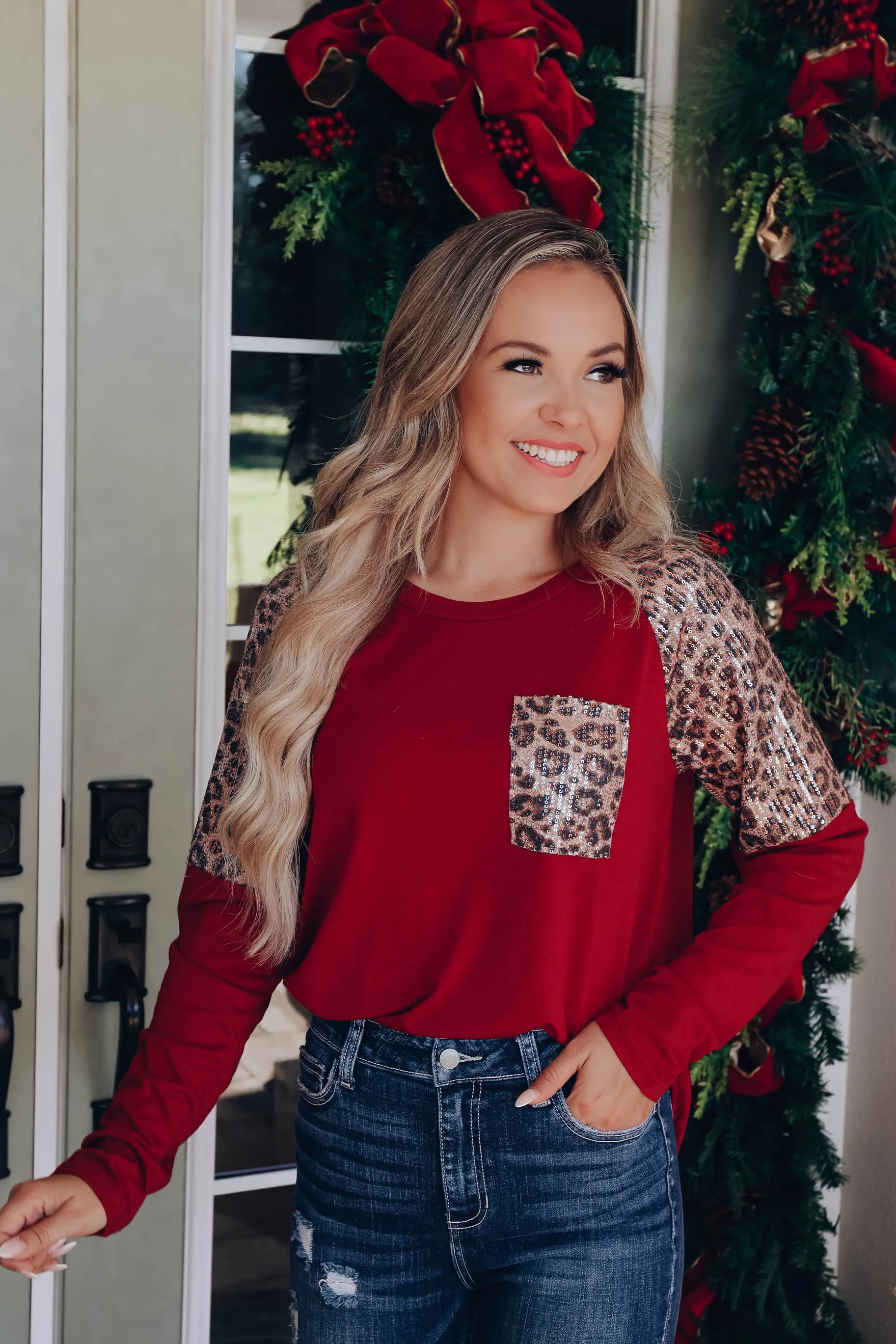 All That Shimmers Raglan Sleeve Top - Wine
