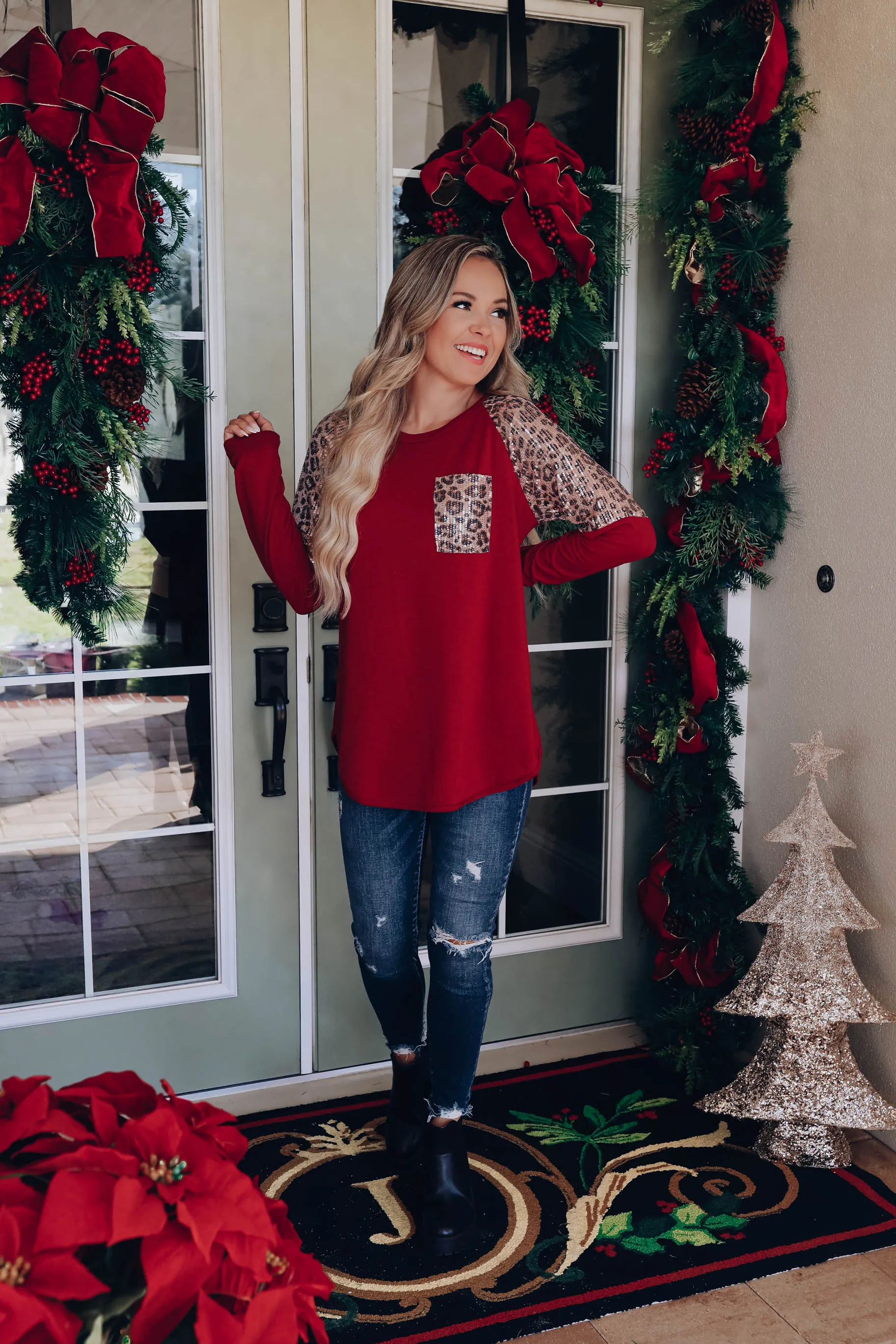 All That Shimmers Raglan Sleeve Top - Wine