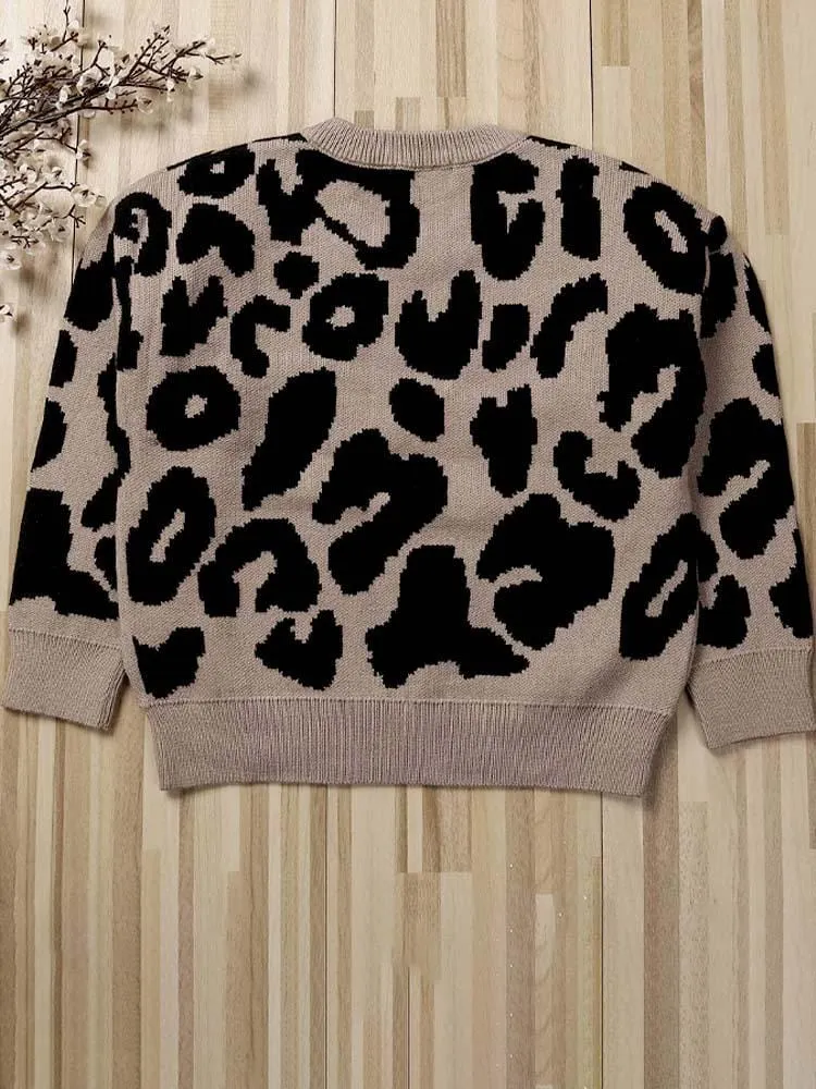 Animal Power Girls Beige & Black Animal Print Jumper - Cheetah