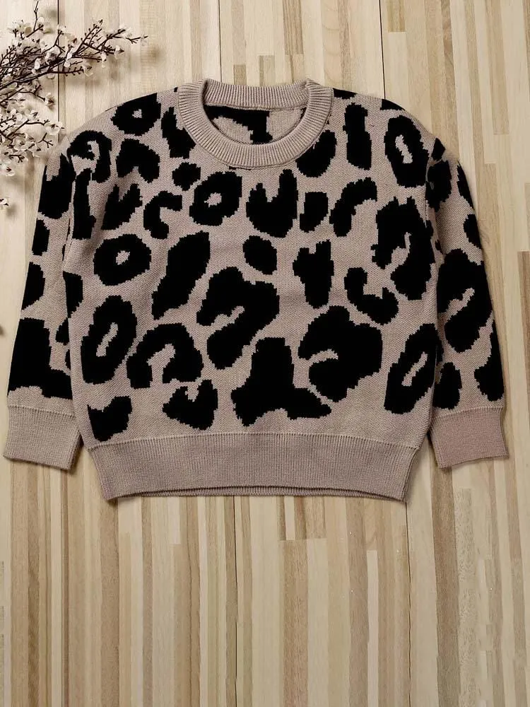 Animal Power Girls Beige & Black Animal Print Jumper - Cheetah