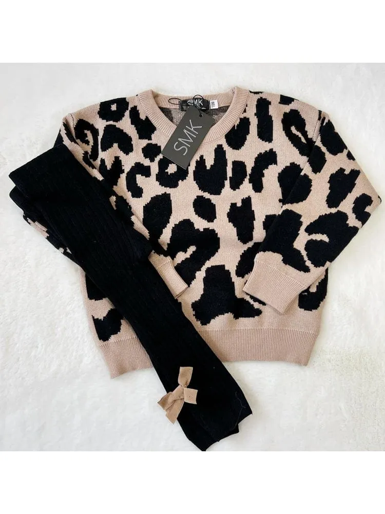 Animal Power Girls Beige & Black Animal Print Jumper - Cheetah