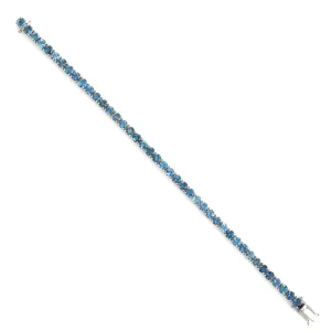 Aquamarine March Birthstone Tennis Fixed & Flexible Bracelet In 14K White Gold