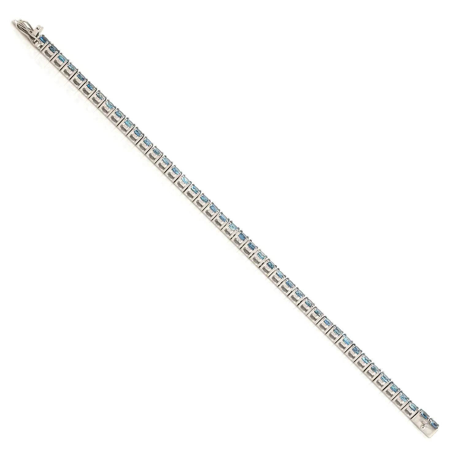 Aquamarine March Birthstone Tennis Fixed & Flexible Bracelet In 14K White Gold
