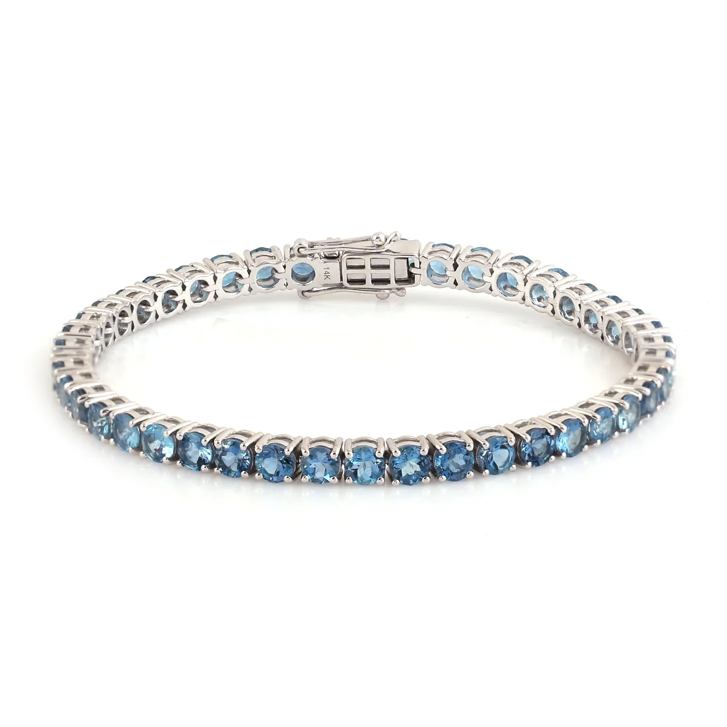 Aquamarine March Birthstone Tennis Fixed & Flexible Bracelet In 14K White Gold