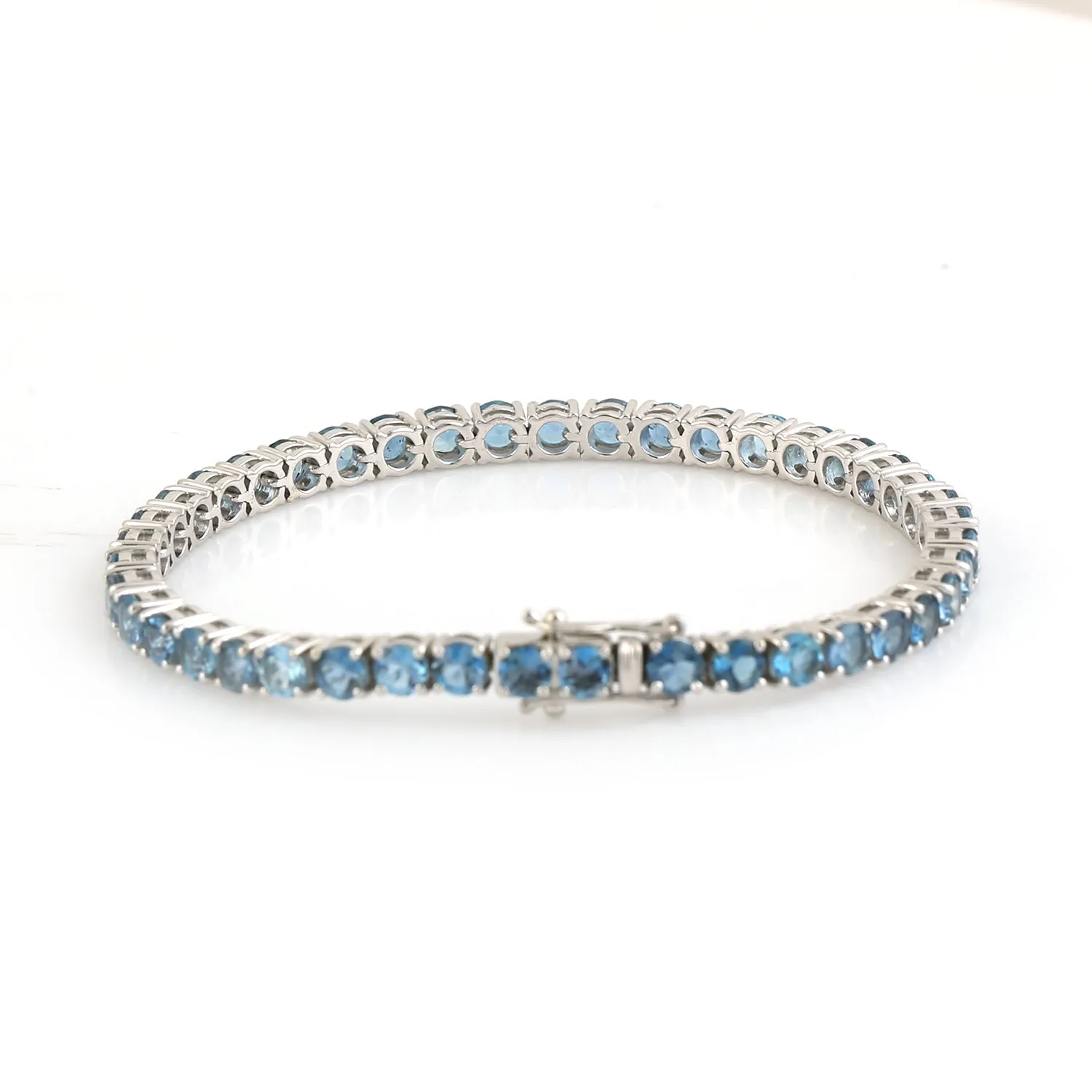 Aquamarine March Birthstone Tennis Fixed & Flexible Bracelet In 14K White Gold