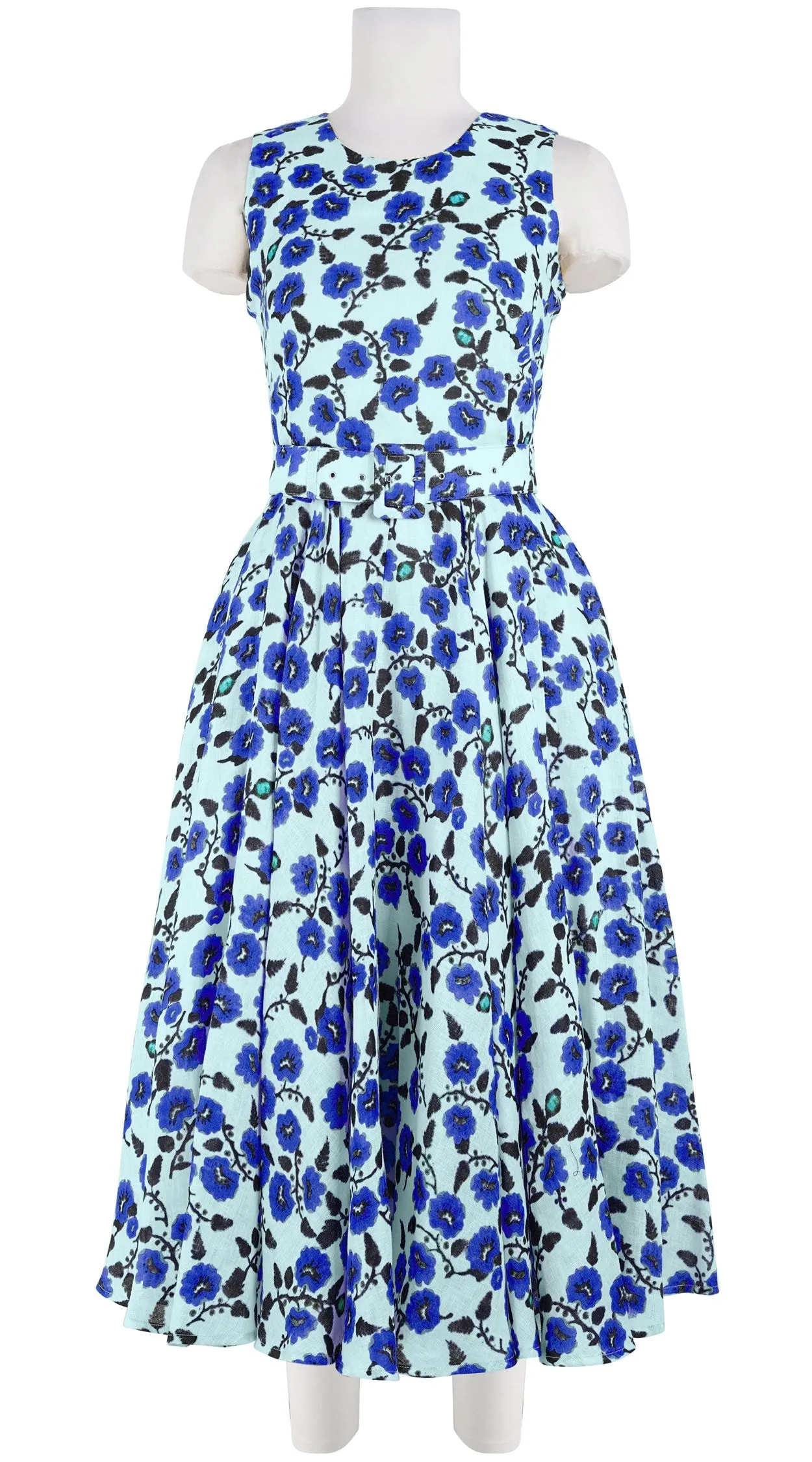 Aster Dress Crew Neck Sleeveless Midi Length Linen (Azalea Flower Small)