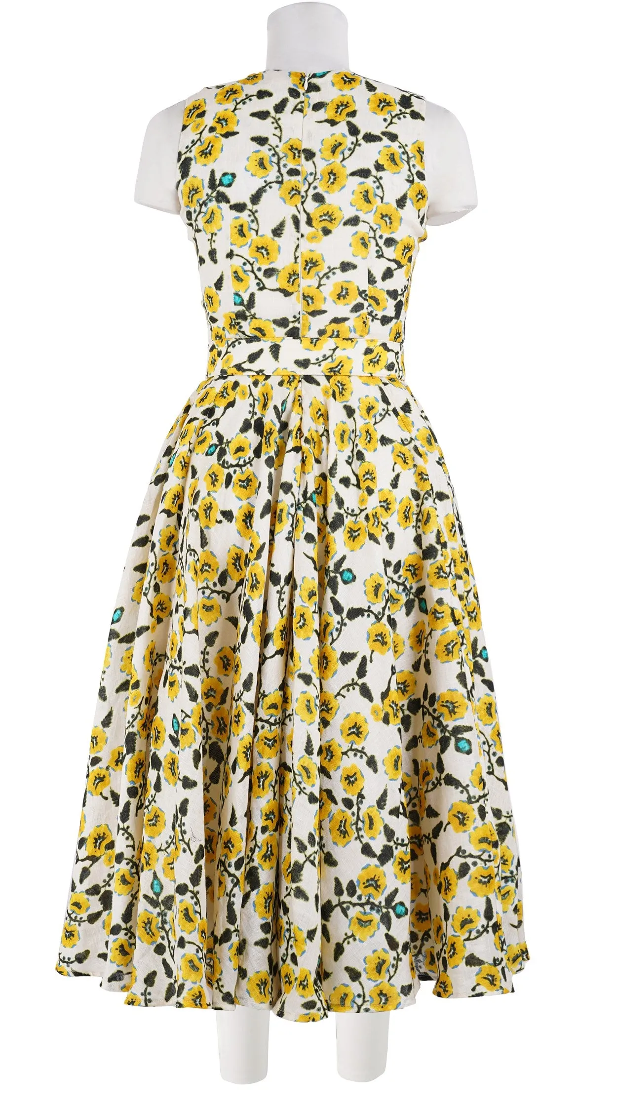 Aster Dress Crew Neck Sleeveless Midi Length Linen (Azalea Flower Small)