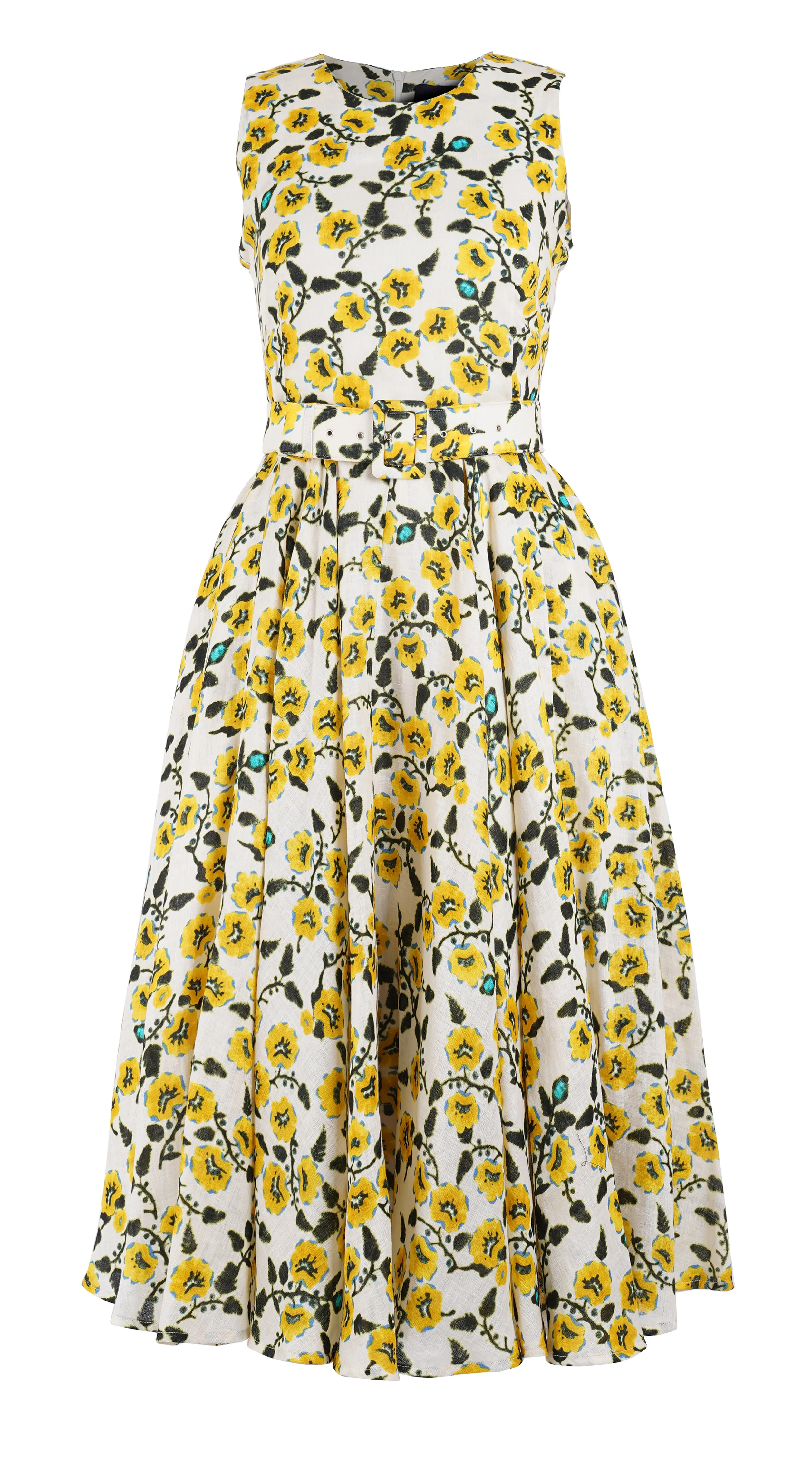 Aster Dress Crew Neck Sleeveless Midi Length Linen (Azalea Flower Small)