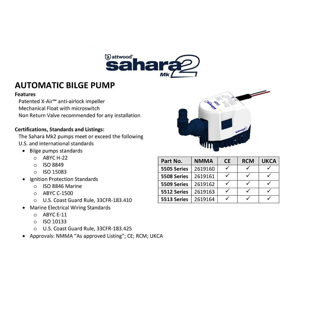 Attwood Sahara Mk2 800 GPH-12V - Automatic Bilge Pump