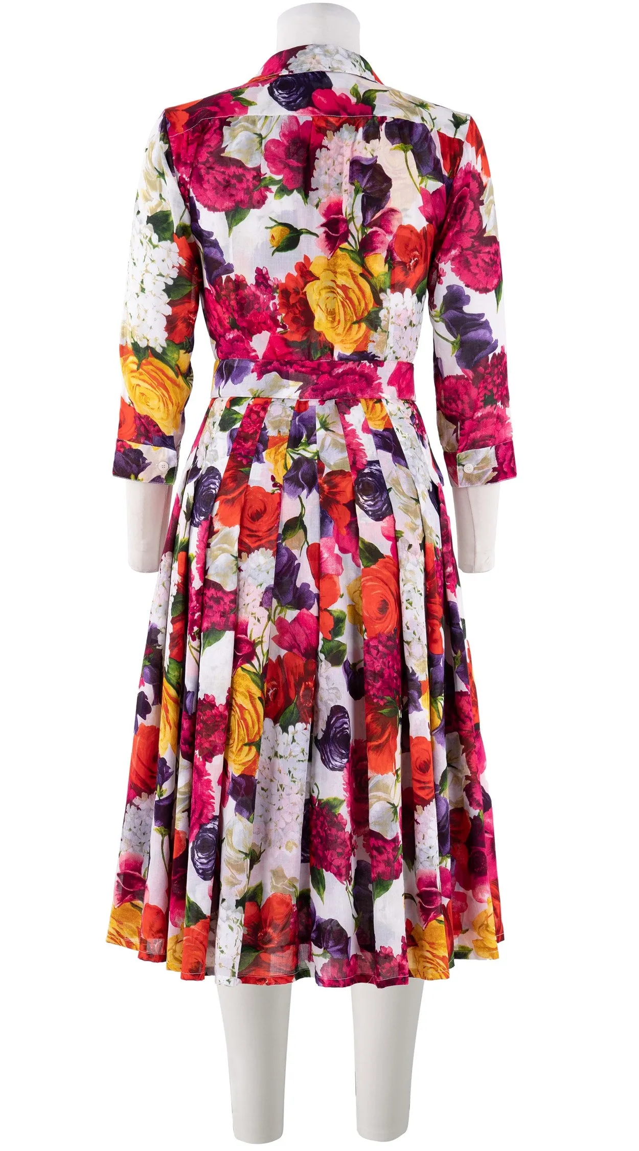 Audrey Dress #4 Shirt Collar 3/4 Sleeve Long Length Cotton Musola (Zinnia Flower)