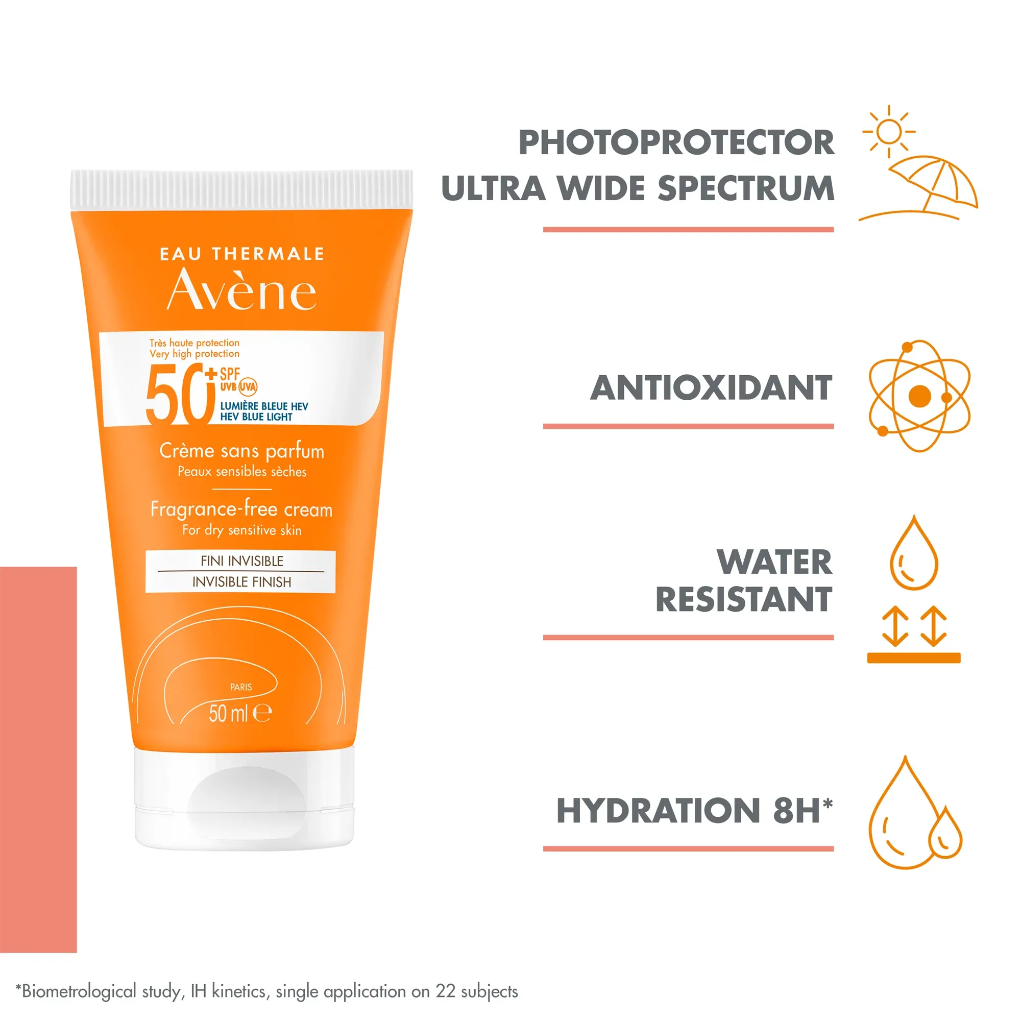 Avene fragrance-free sunscreen invisible finish cream for dry sensitive skin 50ml