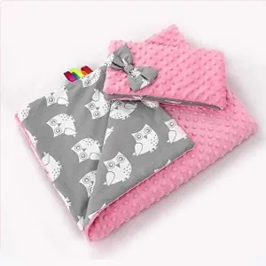 Baby Blanket Cotton Warm Dimple 100x75cm Pink/Owls grey