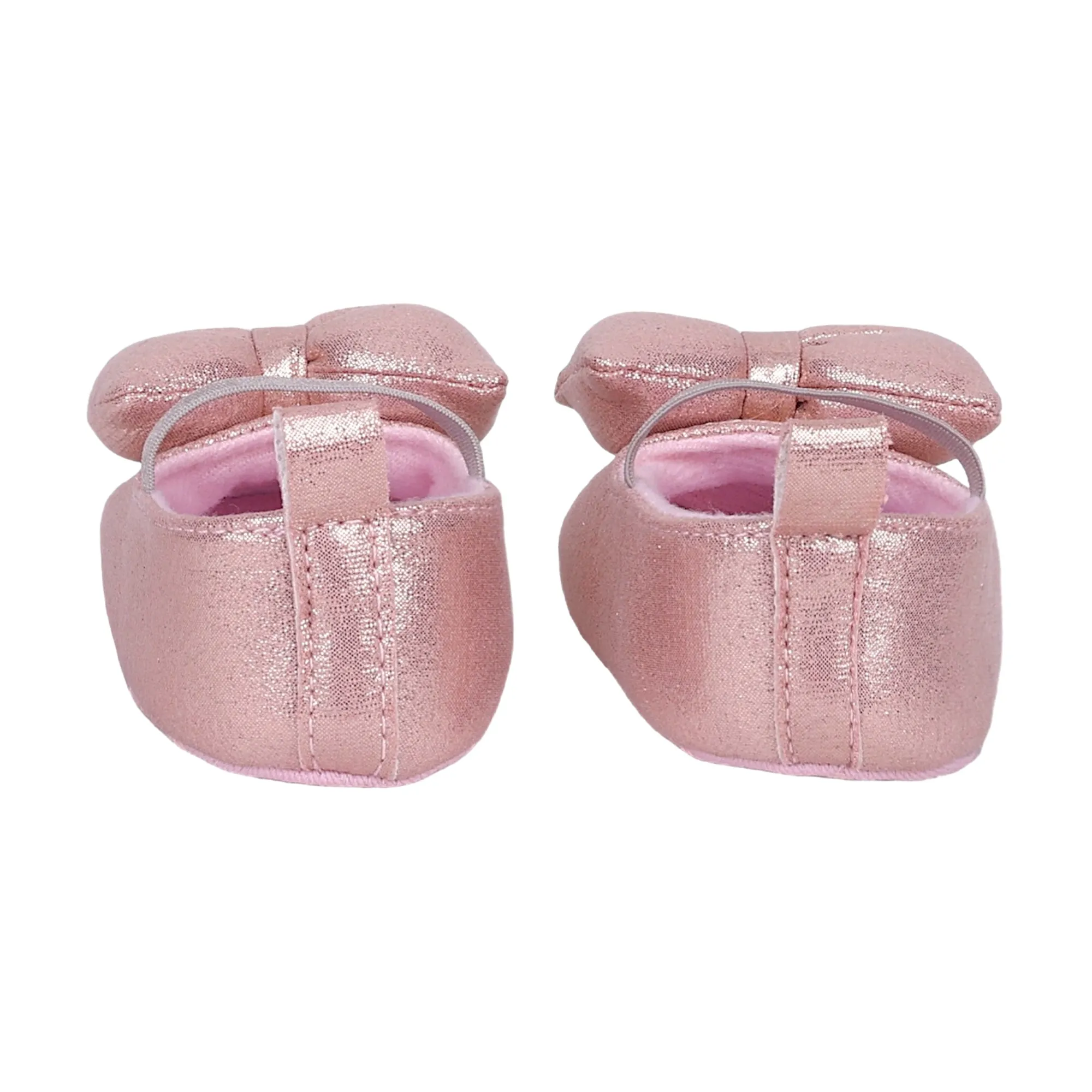 Baby Moo Partywear Shiny Bow Elastic Strap Anti-Skid Ballerina Booties - Pink