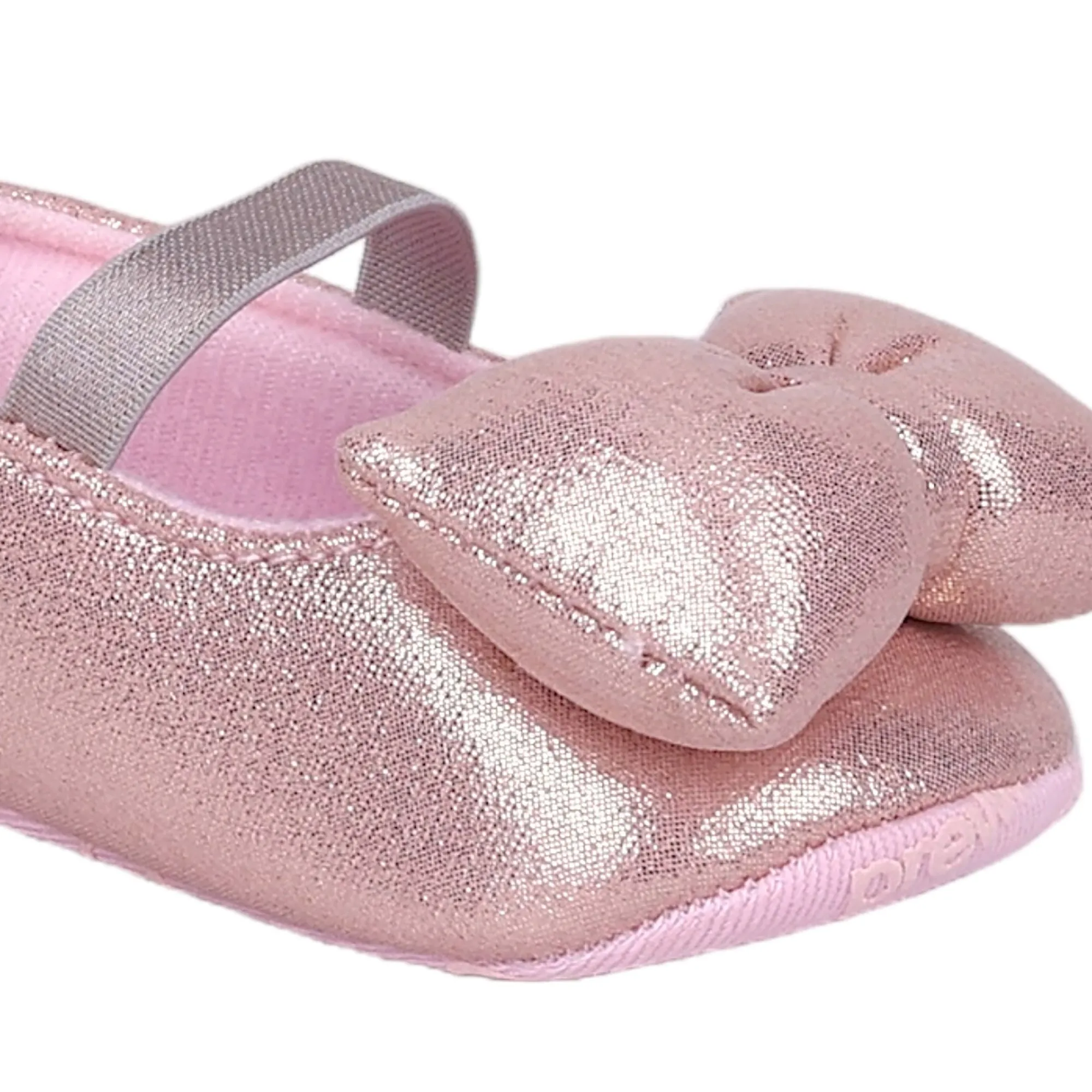 Baby Moo Partywear Shiny Bow Elastic Strap Anti-Skid Ballerina Booties - Pink