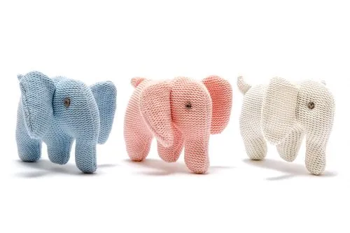 Best Years Knitted Blue Organic Cotton Elephant Baby Rattle