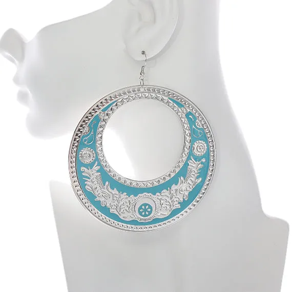 Blue Large Texture Design Hoop Earrings