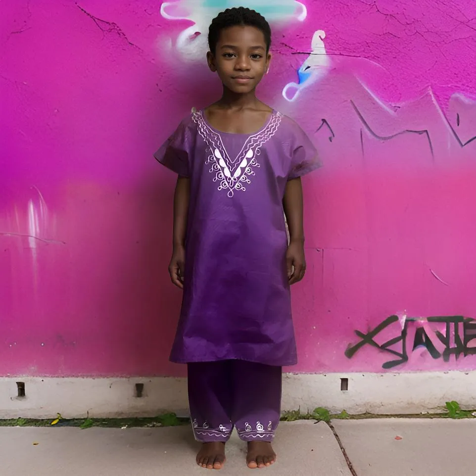 Boys Solid Purple Color 2pc African Dashiki Pant Set (XLarge)