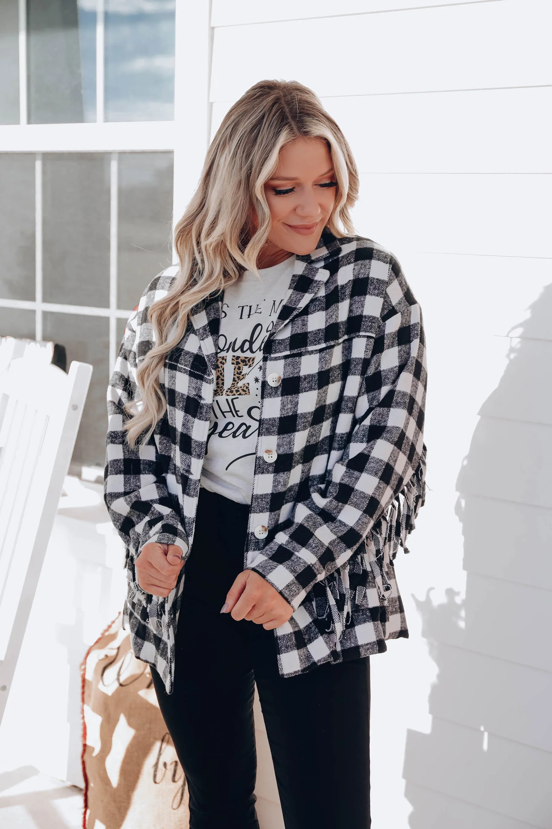 Bruno Plaid Fringe Jacket- Black