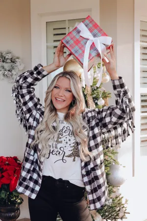 Bruno Plaid Fringe Jacket- Black