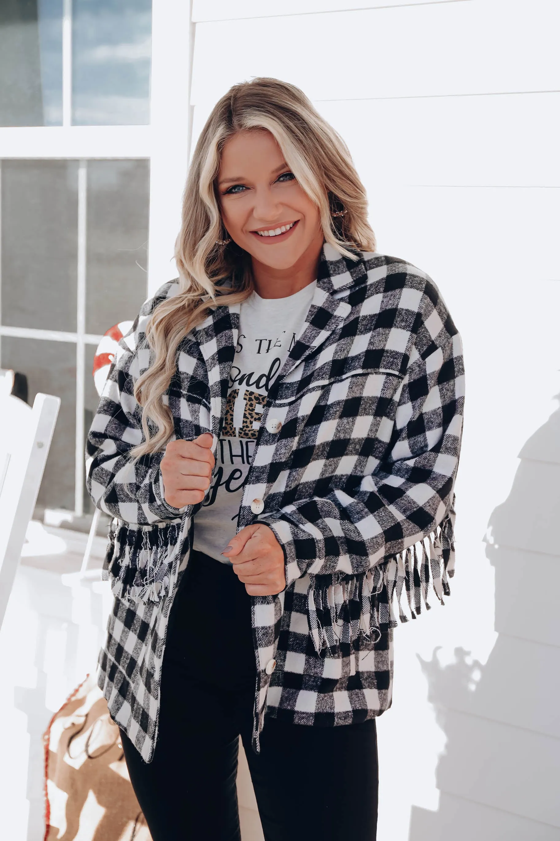 Bruno Plaid Fringe Jacket- Black