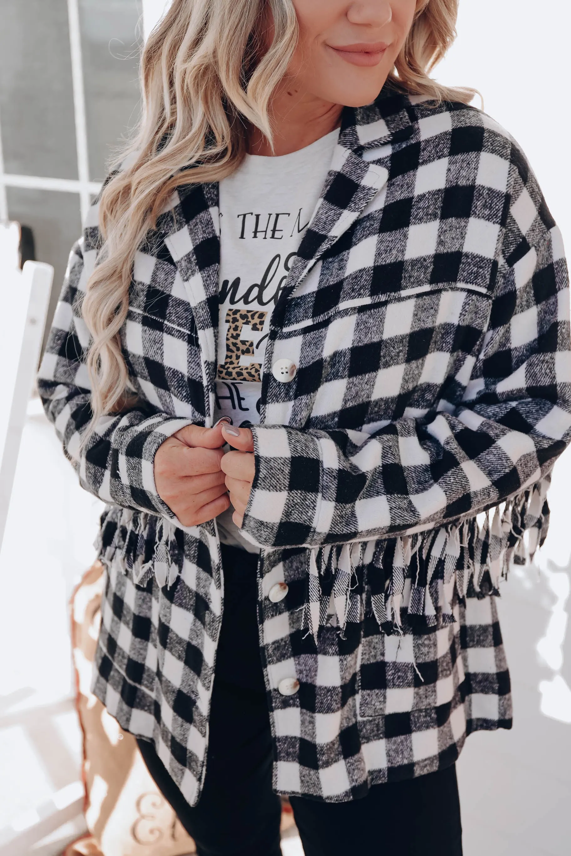 Bruno Plaid Fringe Jacket- Black