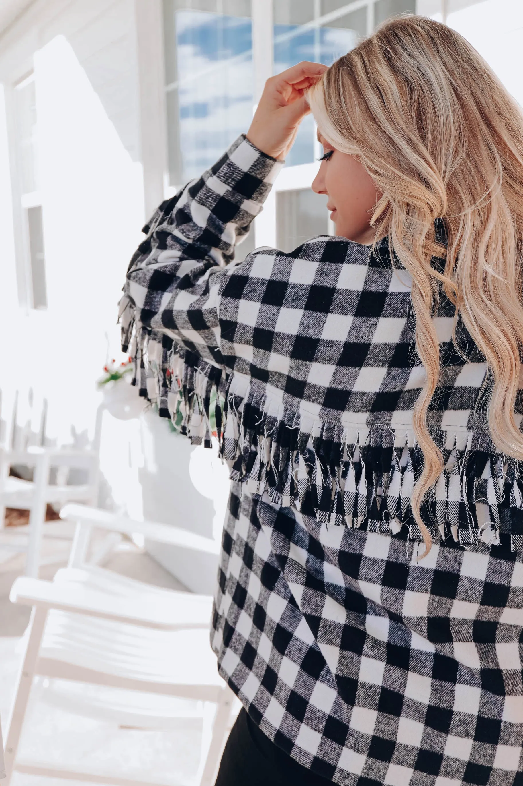 Bruno Plaid Fringe Jacket- Black