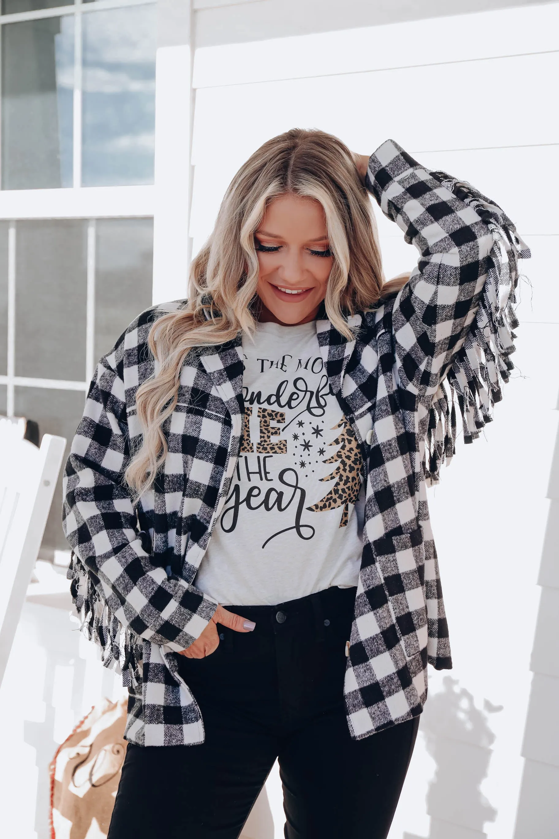 Bruno Plaid Fringe Jacket- Black