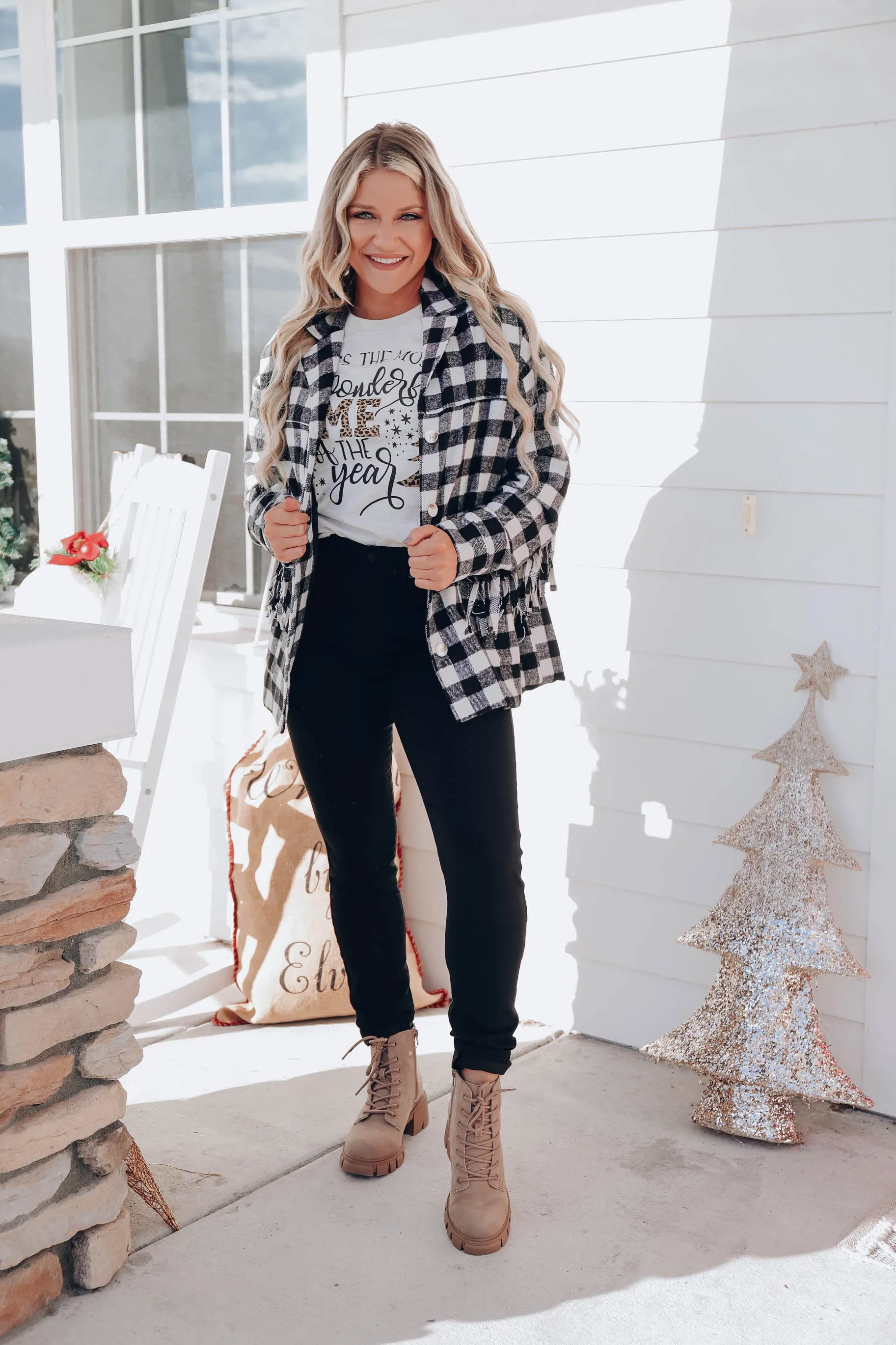 Bruno Plaid Fringe Jacket- Black