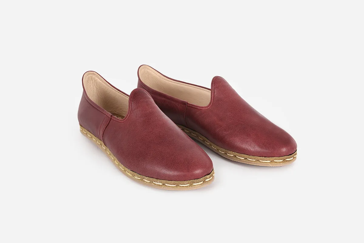 Burgundy Handmade Leather Loafers (Men's)