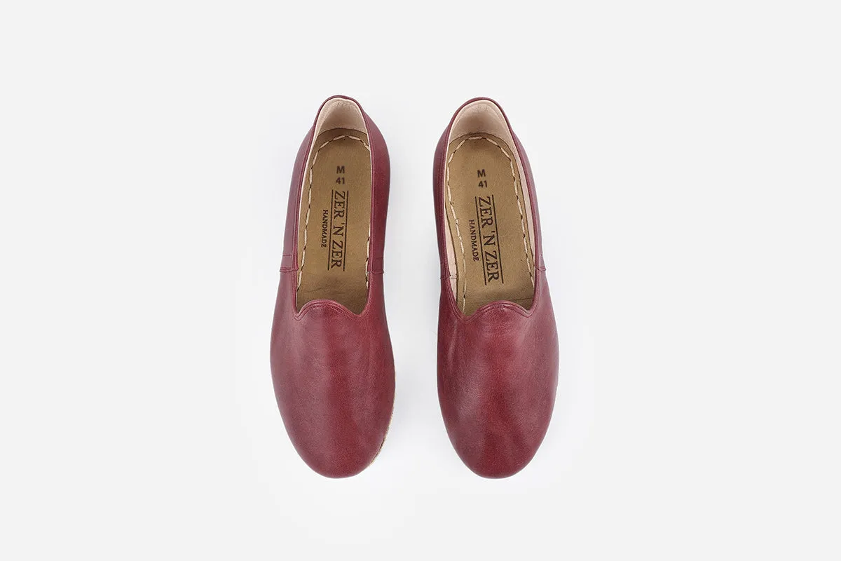 Burgundy Handmade Leather Loafers (Men's)